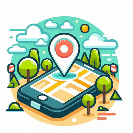 Smartphone with GPS map on the screen. Vector illustration in flat styleのイラスト素材
