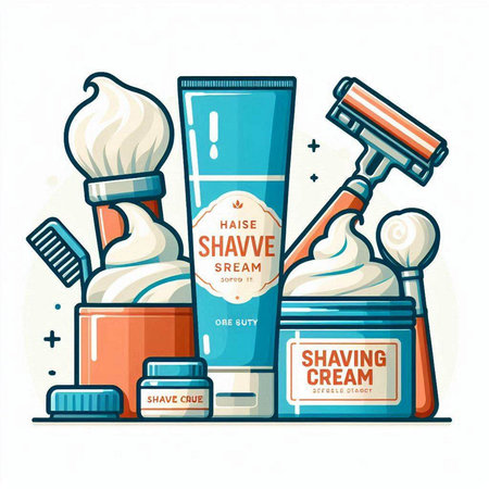 Vector illustration of shaving tools. Shaving cream, razor, brush, cream.のイラスト素材