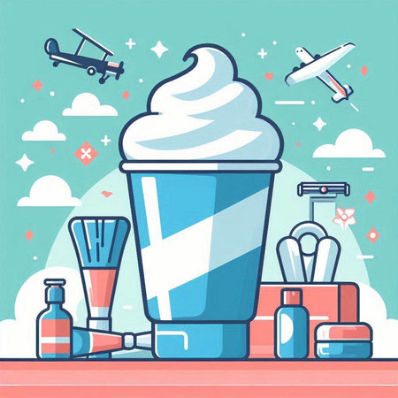 Vector illustration of ice cream in a paper cup on the background of the airport.のイラスト素材