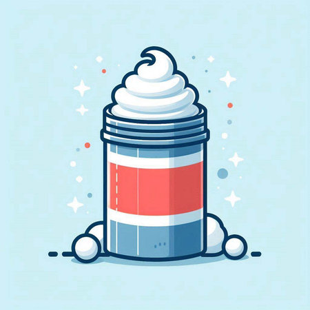 Vector illustration of hand-drawn whipped cream in a jar on a blue background.のイラスト素材