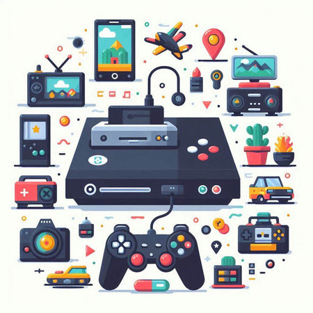 Gamepad, joystick, game console, video game console. Modern flat vector illustration.のイラスト素材