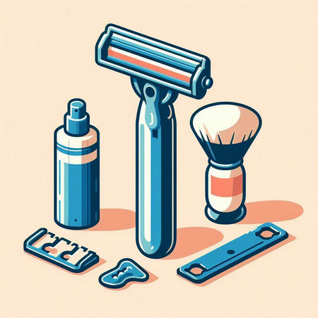 Vector illustration of shaving equipment. Shaving tools in cartoon style.のイラスト素材