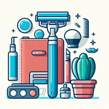 Vector illustration of a set of tools for shaving. Flat style.のイラスト素材
