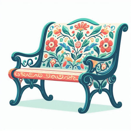 Vintage retro style armchair with floral pattern. Vector illustration.のイラスト素材