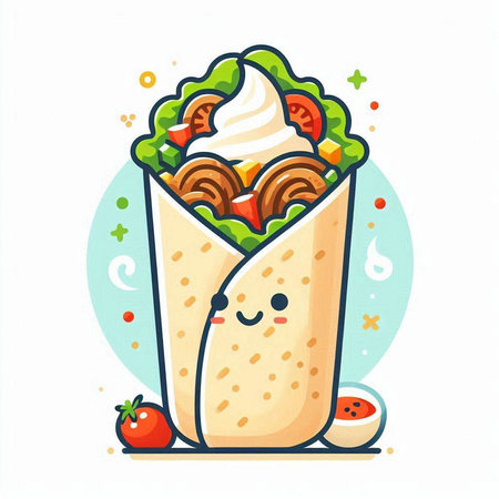 Kawaii Taco with Fruits and Vegetables. Vector Illustrationのイラスト素材