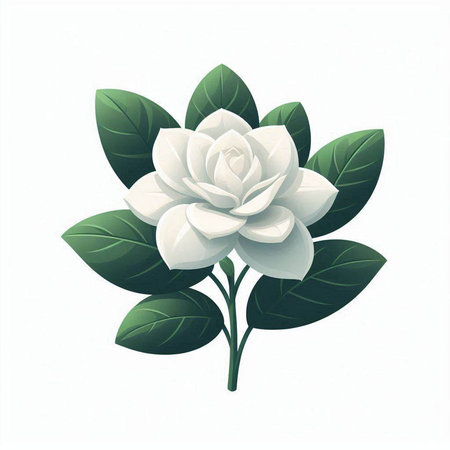 White jasmine flower with green leaves isolated on white background.のイラスト素材