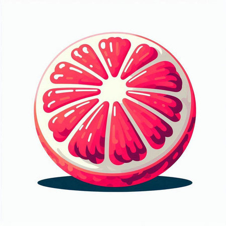 Illustration of a slice of red grapefruit on a white backgroundのイラスト素材