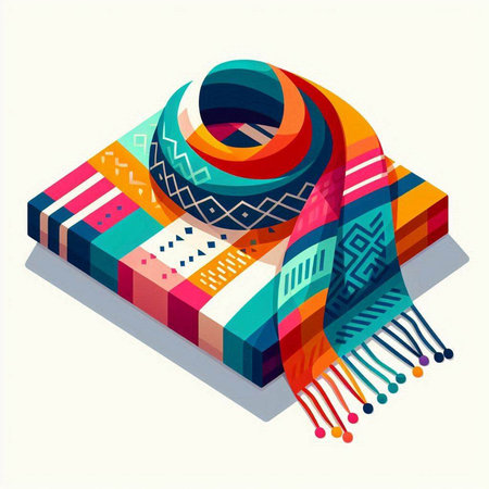 Vector illustration of a colorful scarf on a white background. Isometric style.のイラスト素材