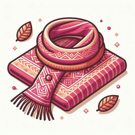 Vector illustration of a scarf with a pattern on the background of autumn leavesのイラスト素材