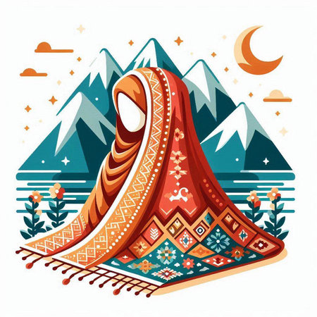 Hijab in the mountains. Boho style. Vector illustration.のイラスト素材