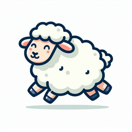 Cartoon cute sheep running on white background. Vector illustration in a flat style.のイラスト素材