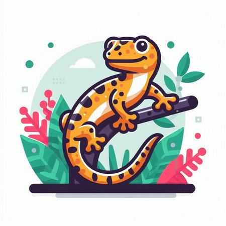 Gecko on a branch. Vector illustration in flat cartoon style.のイラスト素材