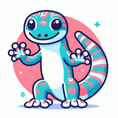 Cute cartoon baby gecko. Vector illustration in flat style.のイラスト素材