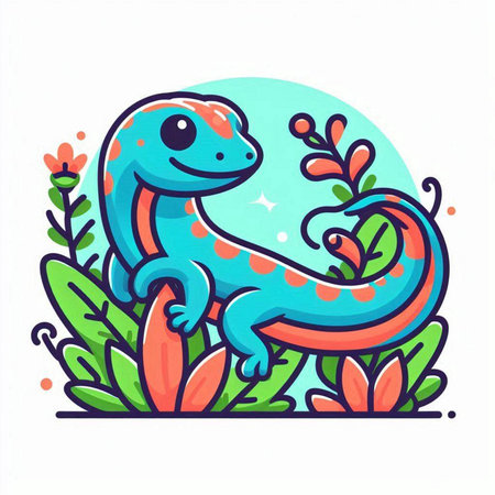 Cute cartoon lizard. Colorful vector illustration in doodle style.のイラスト素材