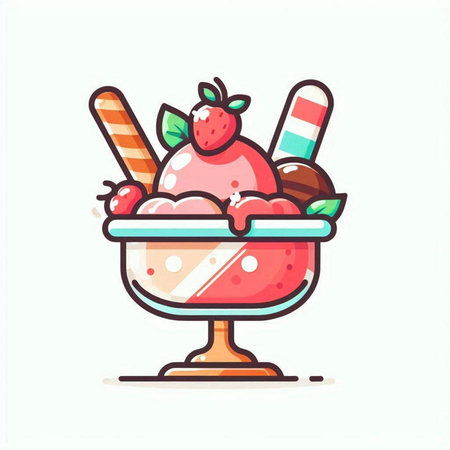 Strawberry ice cream in a glass bowl. Vector illustration.のイラスト素材