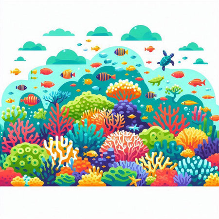 Coral reef with fish. Underwater world. Vector illustration.のイラスト素材