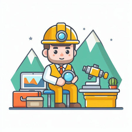 Engineer at work vector illustration. Flat design style modern colorful concept.のイラスト素材