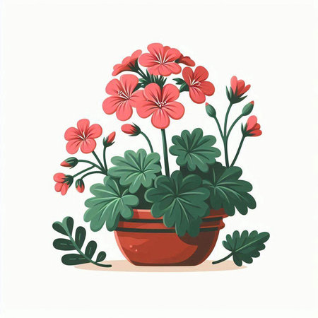 Geranium in a pot isolated on white background. Vector illustration.のイラスト素材