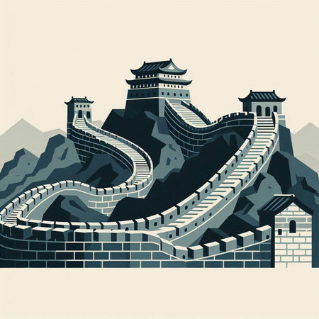 The Great Wall of China. Vector illustration in retro style, vintage style.のイラスト素材