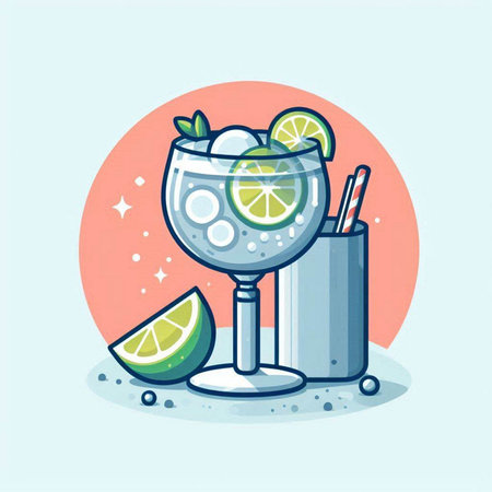 Cocktail with lime, ice and mint. Vector illustration.のイラスト素材