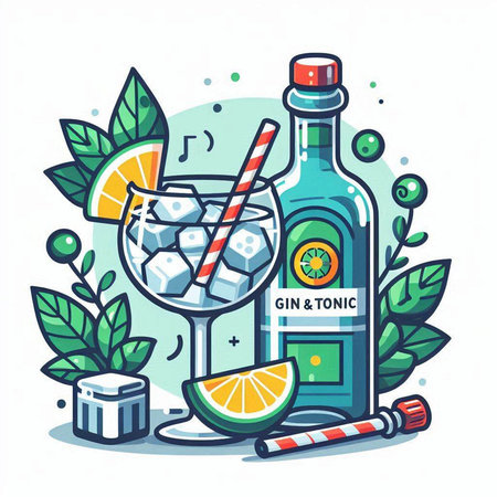 Alcoholic cocktail with lime and ice. Vector illustration in cartoon style.のイラスト素材
