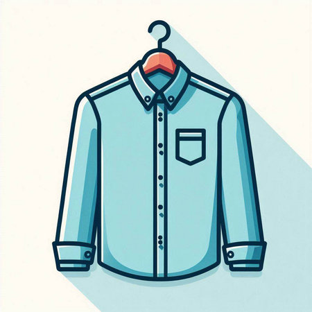 Blue shirt on a hanger. Vector illustration in flat style.のイラスト素材