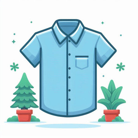 Shirt and potted plants. Flat vector illustration isolated on white background.のイラスト素材