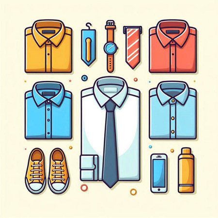 Set of men's clothing and accessories. Flat style vector illustration.のイラスト素材