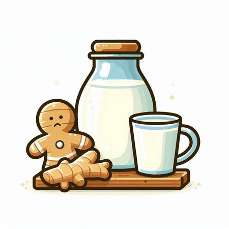 Milk in a glass and gingerbread man. Vector illustration.のイラスト素材