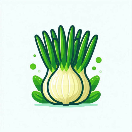 Illustration of fresh green onion on white background. Vector illustration.のイラスト素材