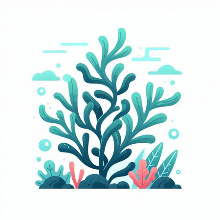 Sea plants and seaweeds. Underwater life concept. Vector illustrationのイラスト素材