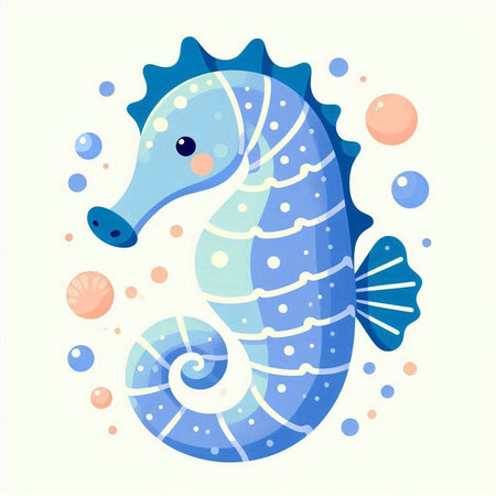 Cute blue seahorse on white background. Vector illustration.のイラスト素材
