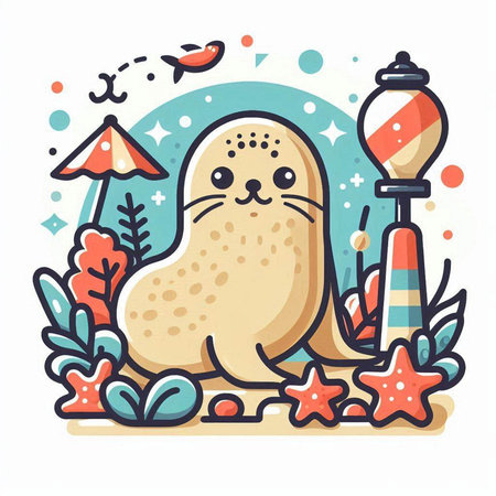 Vector illustration of cute seal in flat style. Cute seal.のイラスト素材