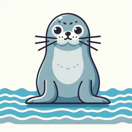 Cute seal on the water. Vector illustration in flat style.のイラスト素材