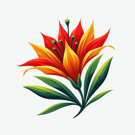 Red and orange lily flower isolated on white background. Vector illustration.のイラスト素材