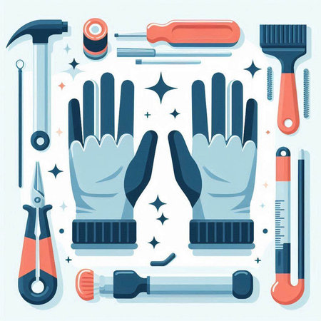 Set of construction tools and instruments. Vector illustration in flat style.のイラスト素材