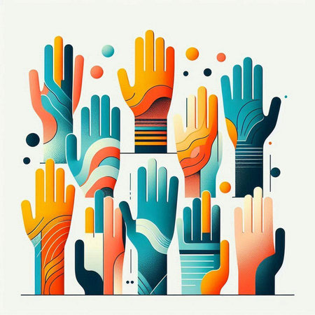 Multicolored hands. Concept of human rights. Vector illustration.のイラスト素材