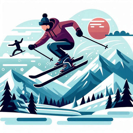 Snowboarder jumping in the mountains. Winter sports. Vector illustration.のイラスト素材
