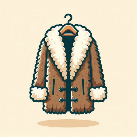 Vintage fur coat on a hanger. Vector illustration in retro styleのイラスト素材
