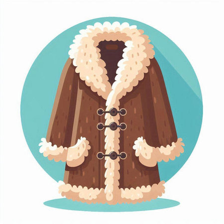 Woolen fur coat. Vector illustration in a flat style.のイラスト素材
