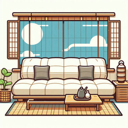 Sofa and coffee table in living room. Vector illustration.のイラスト素材