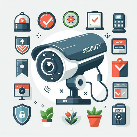Security camera flat icons set. Vector illustration for web and mobile designのイラスト素材