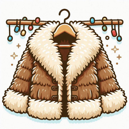 Illustration of a fur coat on a hanger with Christmas decorationsのイラスト素材