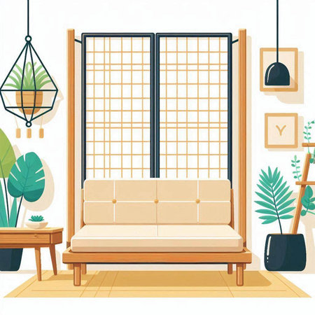 Interior of a living room with a sofa. Vector illustration.のイラスト素材