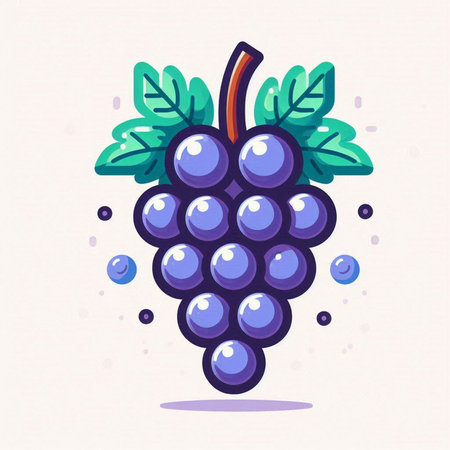 Grapes. Vector illustration of a bunch of grapes with leaves.のイラスト素材