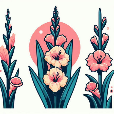 Beautiful floral background with pink gladiolus flowers. Vector illustration.のイラスト素材