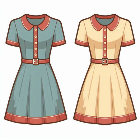 Illustration of a set of women's dresses on a white backgroundのイラスト素材