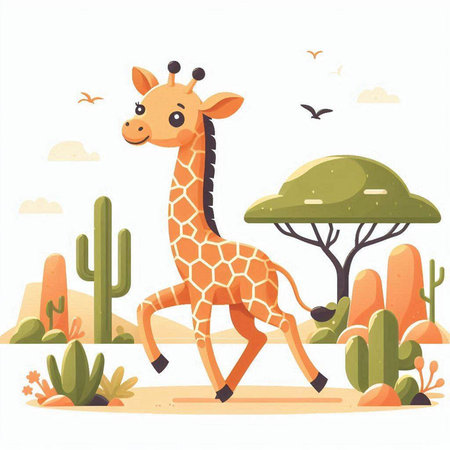 Giraffe in the desert. Cute cartoon vector illustration.のイラスト素材