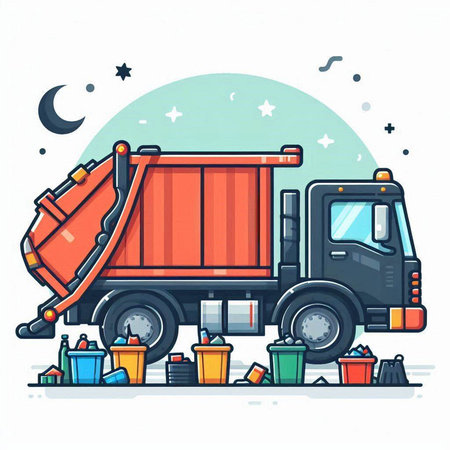 Garbage truck. Vector illustration in cartoon style on white background.のイラスト素材