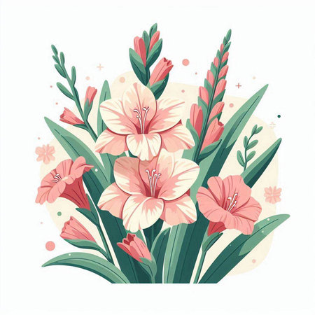 Flower bouquet with pink alstroemeria. Vector illustration.のイラスト素材